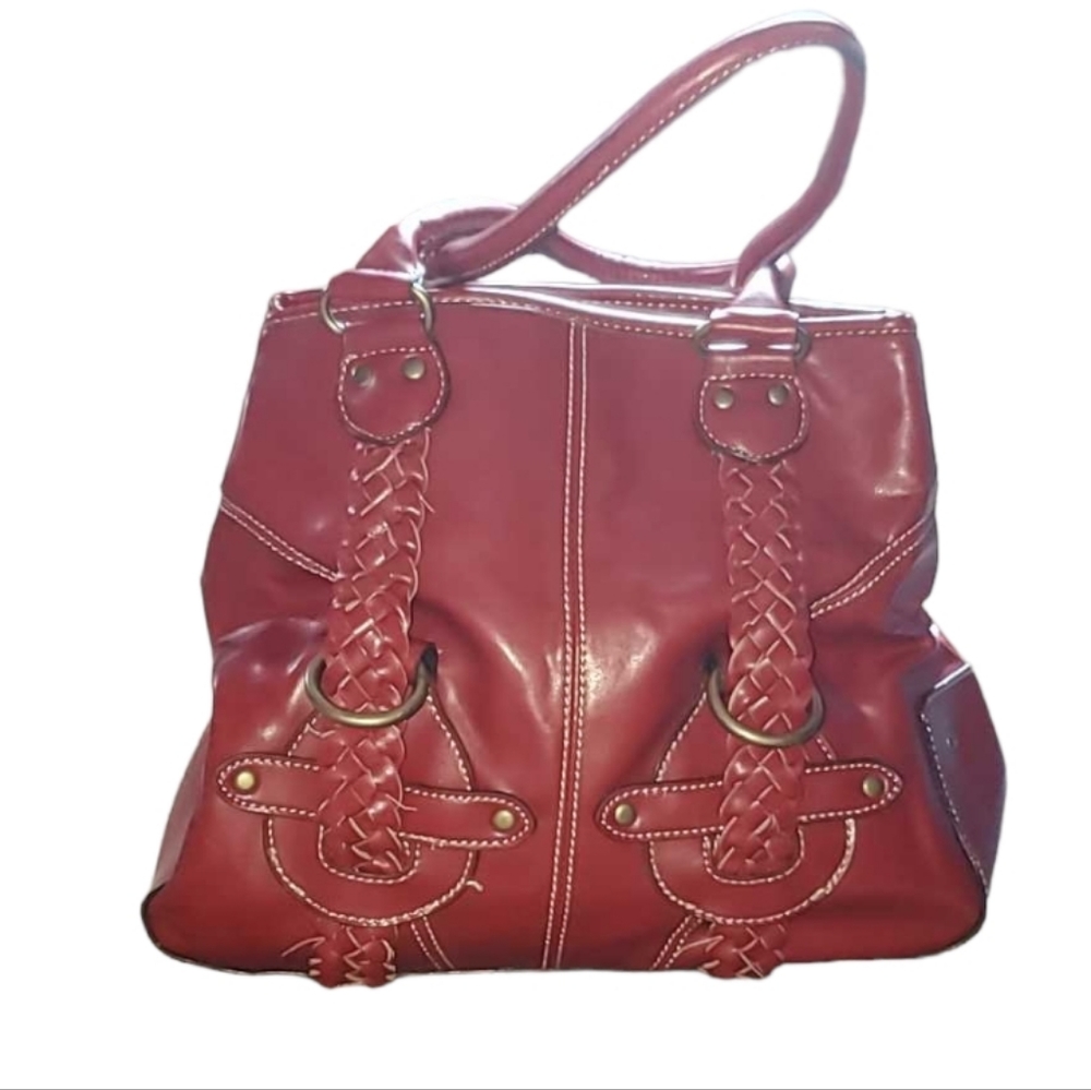 BIG ROOMY Cranberry Red Handbag Vegan Leather Purse Bag - Picture 5 of 12